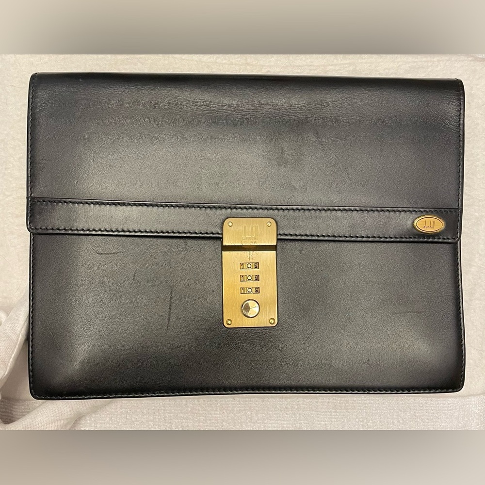 Dunhill Authentic Vintage Black Lockable Leather Clutch/Wristlet w/ Gold Accents - Picture 2 of 16